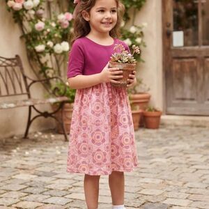 Tea Collection Girls Size 6 Magenta Dress Pink Folkloric Floral Print
